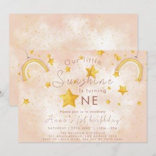 Invitation Little Sunshine Boho Rainbow Gold Star Anniversair