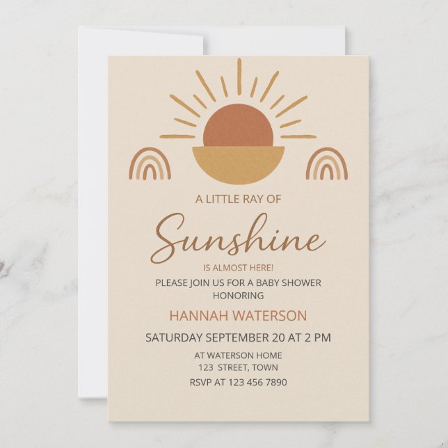 Invitation Little Sunshine Gender Neutral Boho Baby Shower  (Devant)