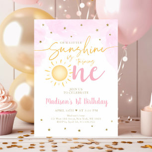Invitation Little Sunshine Pink Gold 1er anniversaire