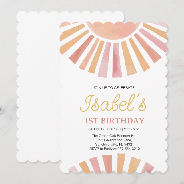 Invitation Little Sunshine Premier anniversaire, Sunshine 1er (Devant / Derrière)