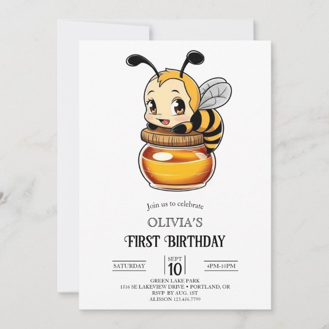 Invitation Little Sweet Digital Bee 1er anniversaire (Devant)