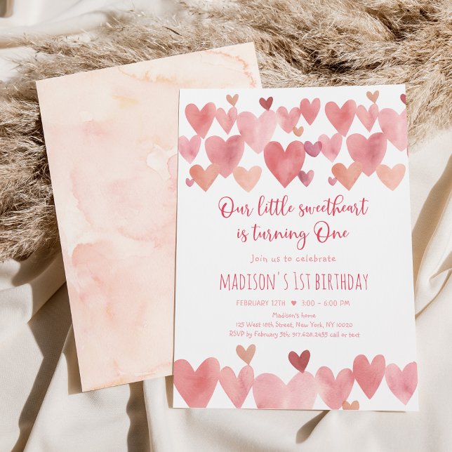Invitation Little Sweetheart Boho Hearts Premier anniversaire (Créateur téléchargé)