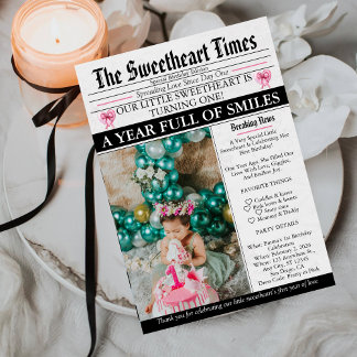 Invitation Little Sweetheart Bow First 1st Birthday photo