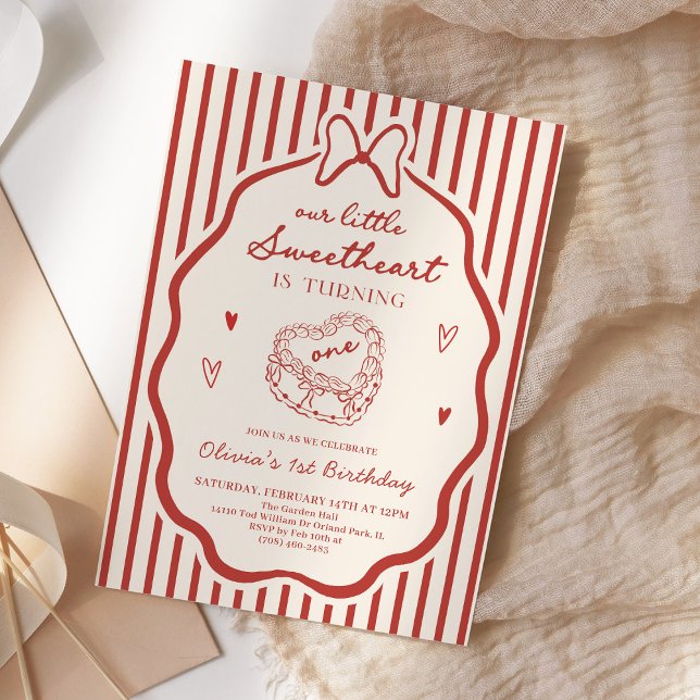 Invitation Little Sweetheart First Birthday Valentine's Day (Créateur téléchargé)