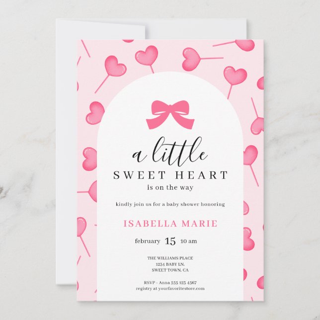Invitation Little Sweetheart Pink Bow Baby Shower (Devant)