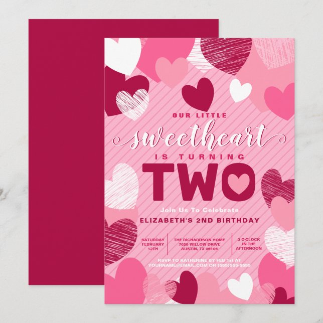 Invitation Little Sweetheart Saint-Valentin 2e anniversaire (Devant / Derrière)