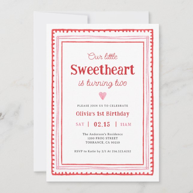 Invitation Little Sweetheart Valentine2e fête d'anniversaire (Devant)