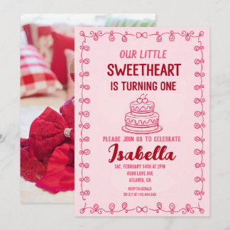 Invitation Little Sweetheart Valentine 1st Birthday Cake 