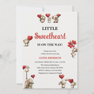 Invitation Little Sweetheart Valentine animals Baby Shower 