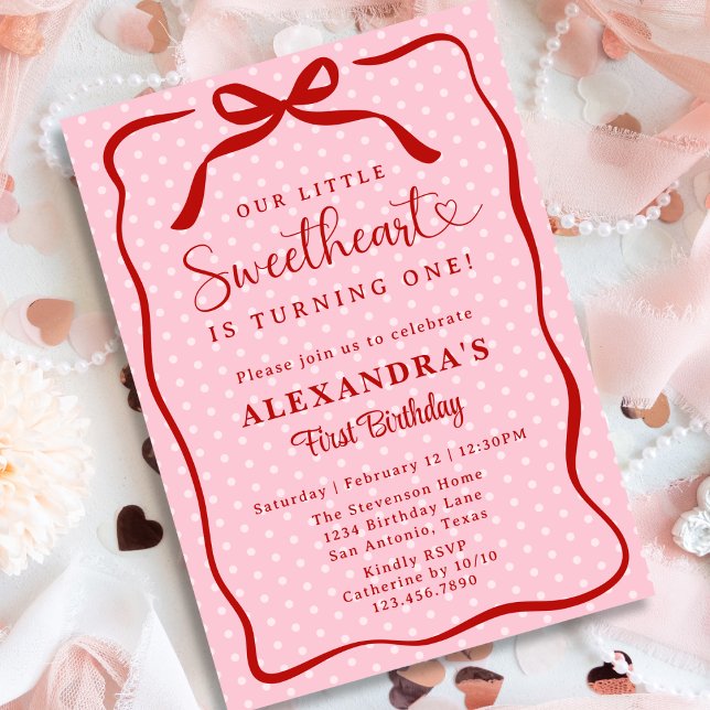 Invitation Little Sweetheart Valentines Girl 1st Birthday (Créateur téléchargé)