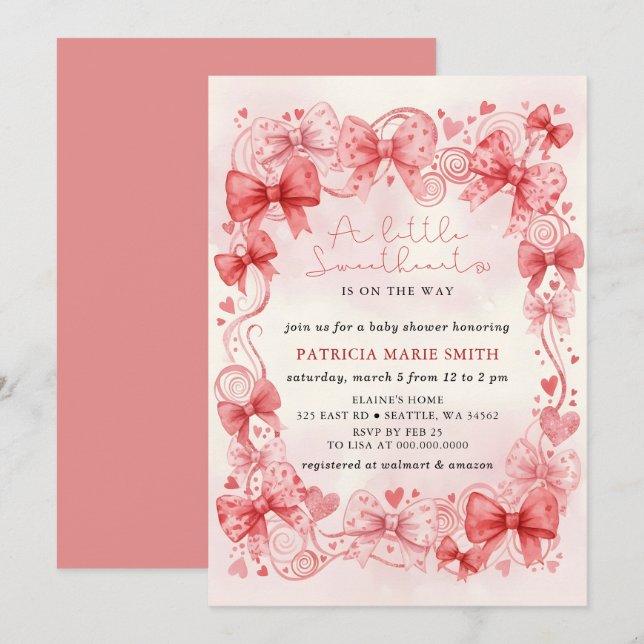 Invitation Little Sweetheart Valentines Girl Baby Shower (Devant / Derrière)