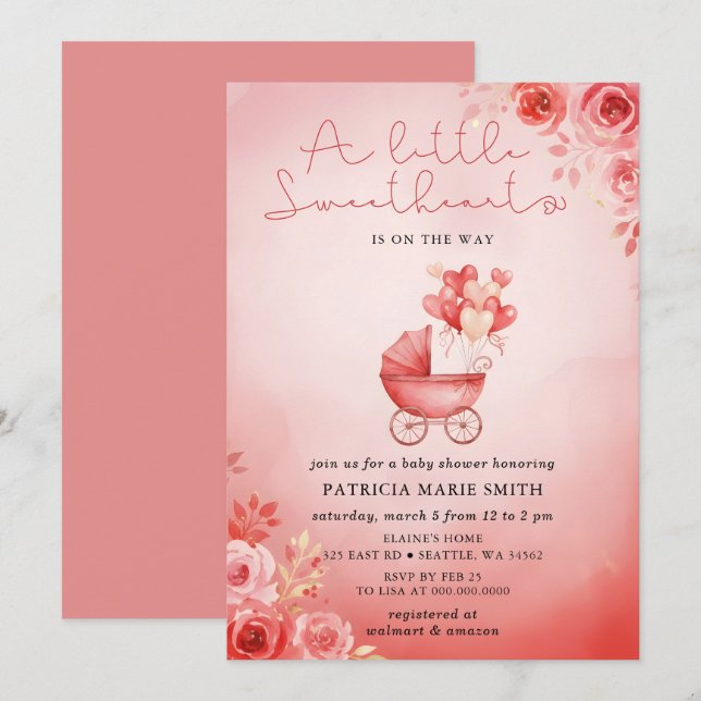 Invitation Little Sweetheart Valentines Girl Baby Shower (Devant / Derrière)