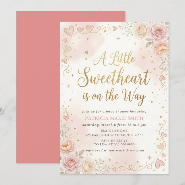 Invitation Little Sweetheart Valentines Girl Baby Shower (Devant / Derrière)