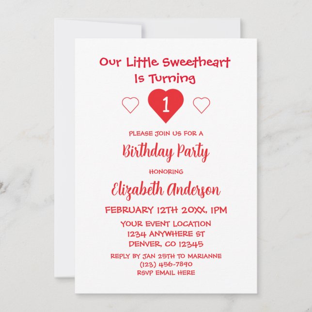 Invitation Little Sweethee 1er anniversaire (Devant)