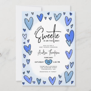 Invitation Little Sweetie Valentine Hearts Baby shower bleu