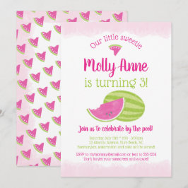 Invitation Little Sweetie Watermelon Birthday Girl Rose Green