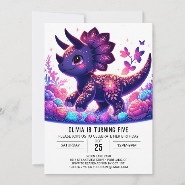 Invitation Little Triceratops Dinosaur Anniversaire numérique (Devant)