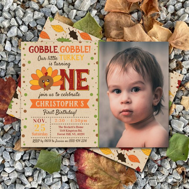 Invitation Little Turkey Fall Thanksgiving 1er Birthday Photo (Créateur téléchargé)