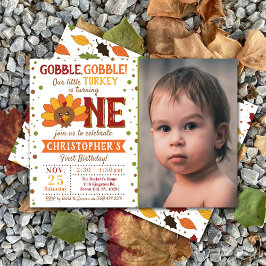 Invitation Little Turkey Fall Thanksgiving 1er Birthday Photo