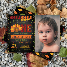 Invitation Little Turkey Fall Thanksgiving 1er Birthday Photo