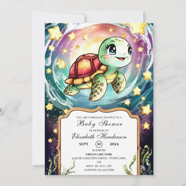 Invitation Little Under the Sea Turtle Baby shower (Devant)