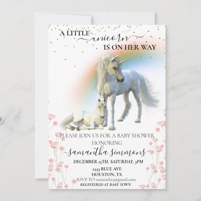Invitation Little Unicorn en chemin Rainbow Floral (Devant)
