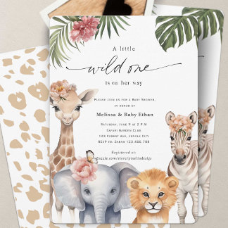 Invitation Little Wild One Safari Baby Animals Baby Girl Show