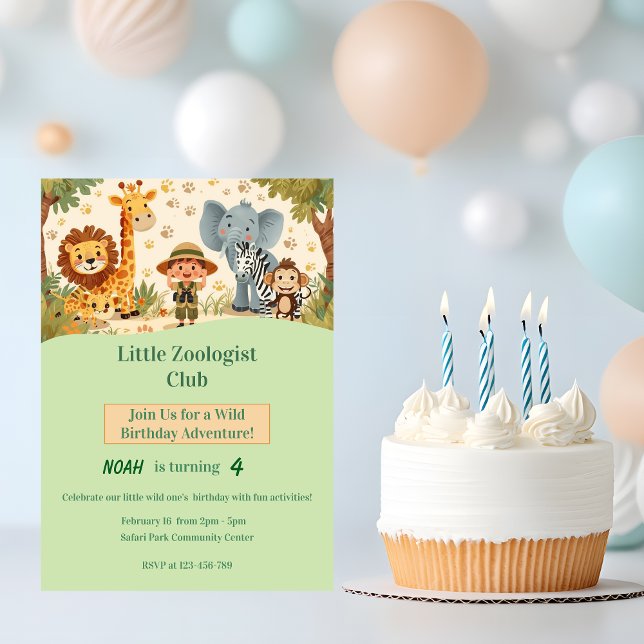 Invitation Little Zoologist Safari Animals Kids Birthday (Créateur téléchargé)