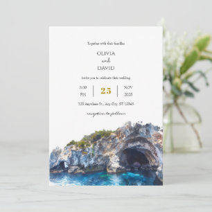 Invitation Littoral bleu minimal Paysage Plage Mariage