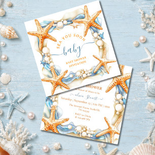 Invitation Littoral chic Mer Bleue Bientôt Baby shower