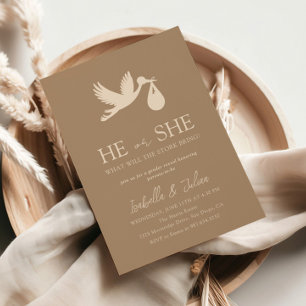Invitation Livraison Brown de bébé Stork Lui ou elle Révélati