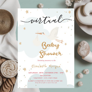 Invitation Livraison de Cigogne Bébé, Baby Shower Virtuel Nua