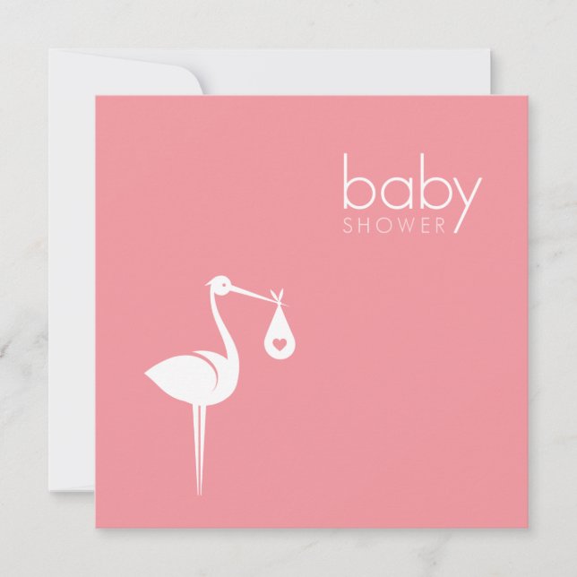 Invitation Livraison de cigogne fille Baby shower rose (Devant)