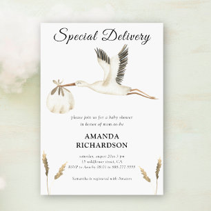 Invitation Livraison spéciale aquarelle cigogne Baby Shower