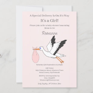 Invitation Livraison spéciale Baby shower bébé fille de la Bo