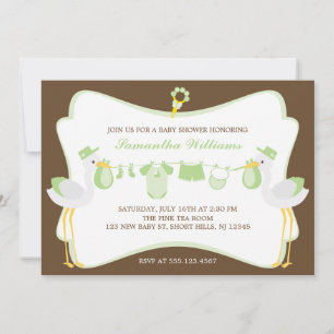 Invitation Livraison spéciale Baby shower de cigognes vertes