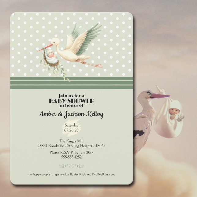 Invitation Livraison spéciale baby shower Stork (Prepare for your Special Delivery with these lovely baby shower invites from Night and Day Designs.)