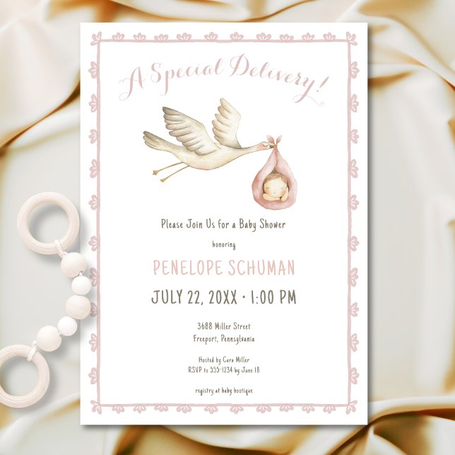 Invitation Livraison spéciale Boule rose bébé Baby shower fil (Créateur téléchargé)