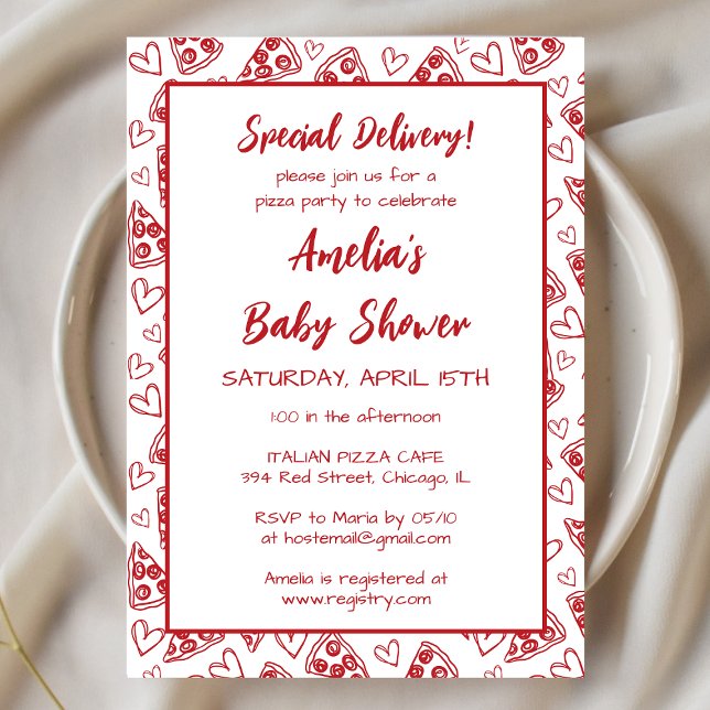 Invitation Livraison spéciale Pizza Party Baby shower italien (Créateur téléchargé)