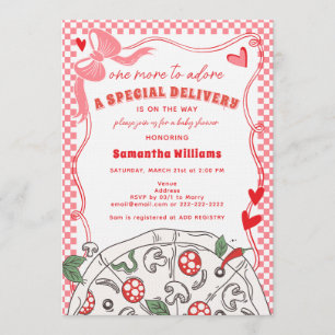 Invitation Livraison Spéciale Rose Rouge Fille Pizza Baby Sho
