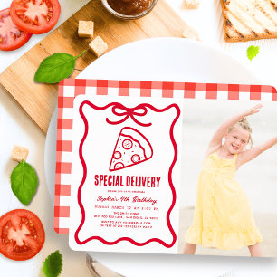 Invitation Livraison Spéciale Ruban Rouge Photo Pizza Anniver