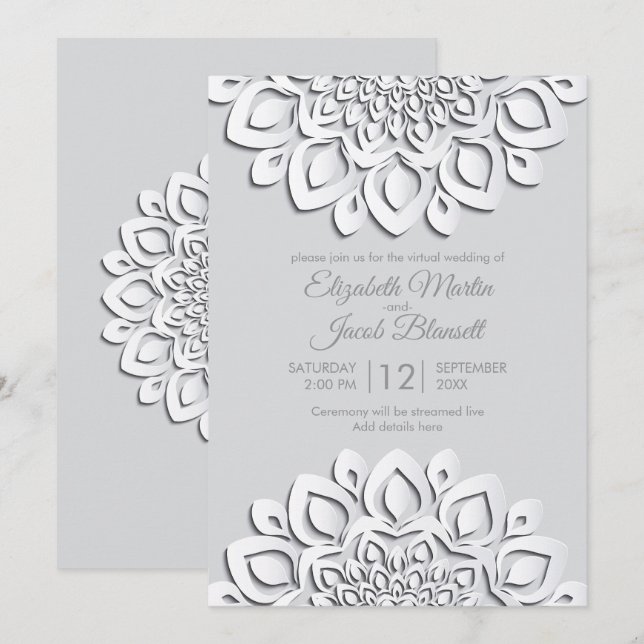 Invitation Livre blanc moderne coupé Mandala Mariage virtuel (Devant / Derrière)
