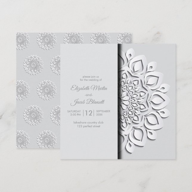 Invitation Livre blanc moderne coupé Mandala Peekaboo Mariage (Devant / Derrière)