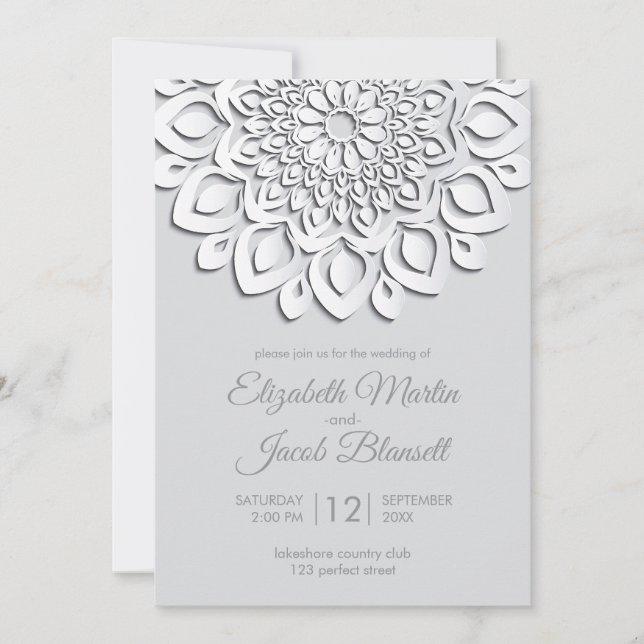 Invitation Livre blanc moderne coupé Mariage mandala (Devant)