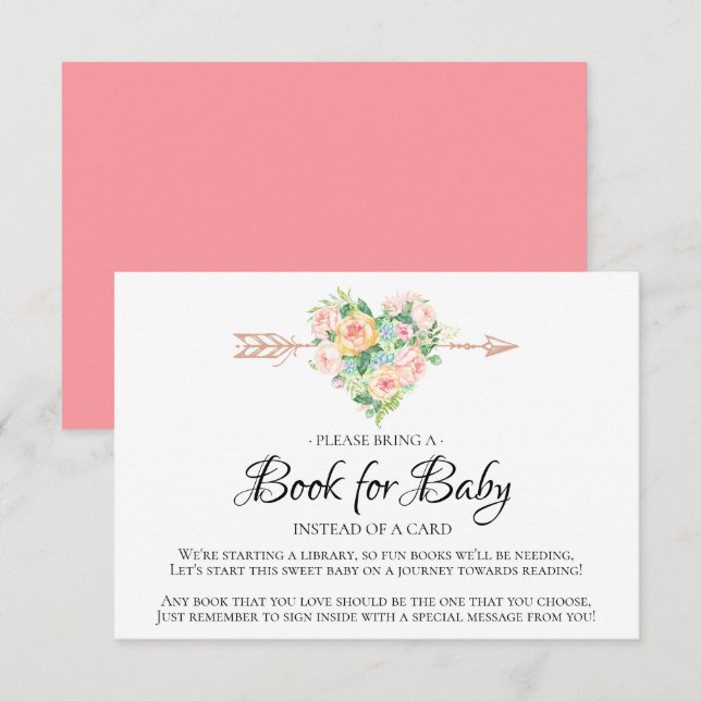 Invitation Livre de Baby shower Coeur d'aquarelle rose pour b (Devant / Derrière)