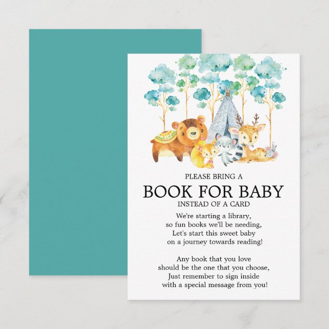 Invitation Livre de Baby shower pour les animaux des bois tri (Devant / Derrière)