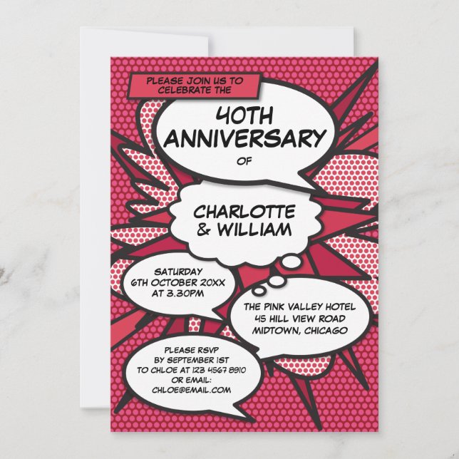 Invitation Livre de bande dessinée amusant pour les 40 ans de (Devant)