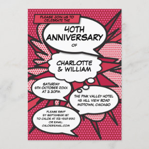Invitation Livre de bande dessinée amusant pour les 40 ans de