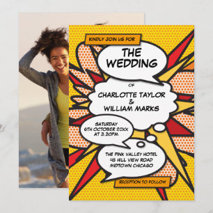 Invitation Livre de bande dessinée de pop art de mariage phot
