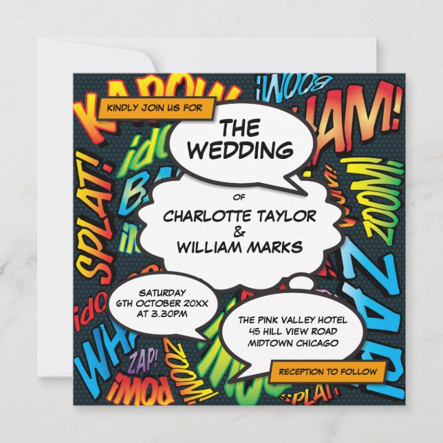 Invitation Livre de BD moderne tout en un Mariage Carré (Devant)